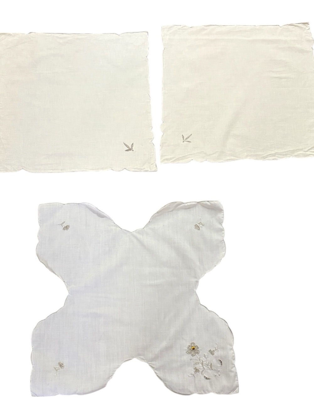 Unique Vintage Cream Embroidered Table Linens Set
